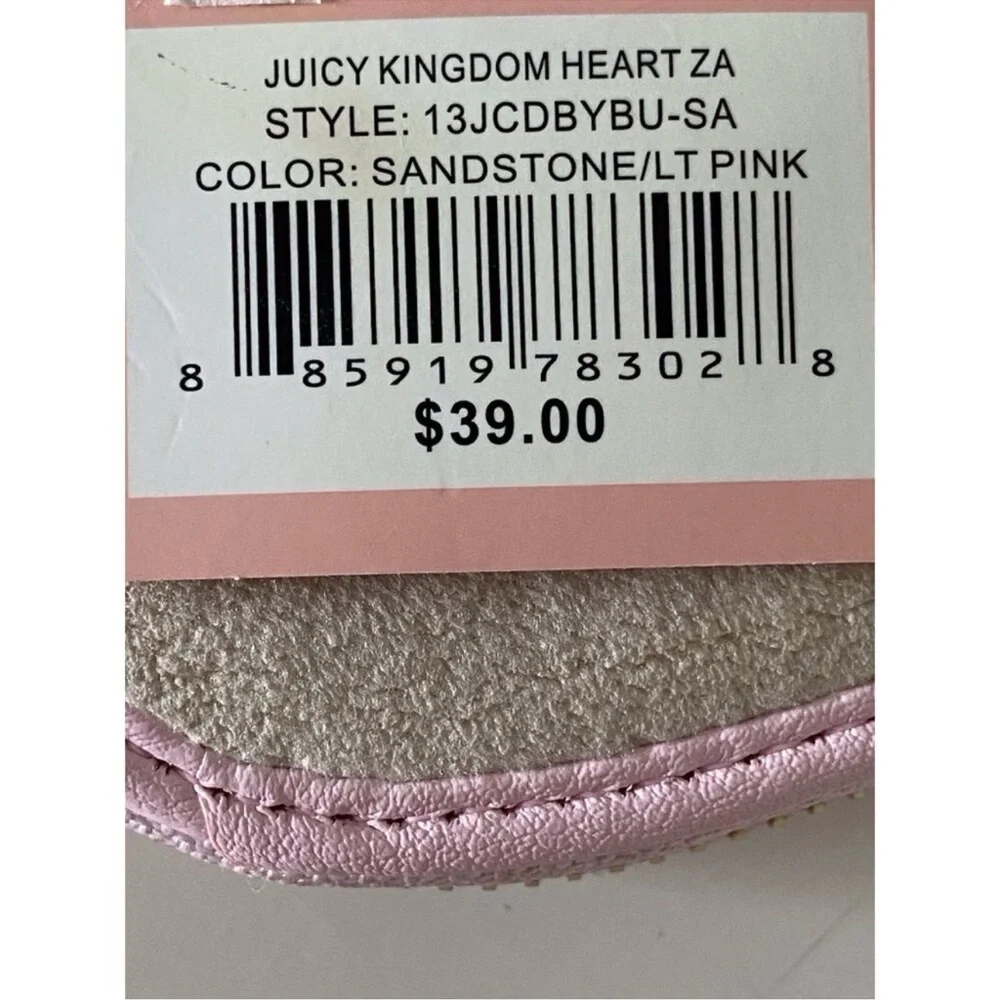NWT Juicy Couture Kingdom Heart Zip Wristlet Pink Velour Rhinestone Crown Wallet